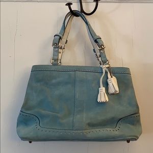 Baby blue suede Coach purse